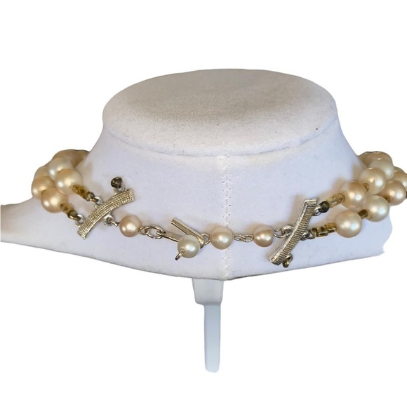 Vintage 50s faux pearls bead layered necklace special occasion mrs maisel coded - Picture 2 of 6
